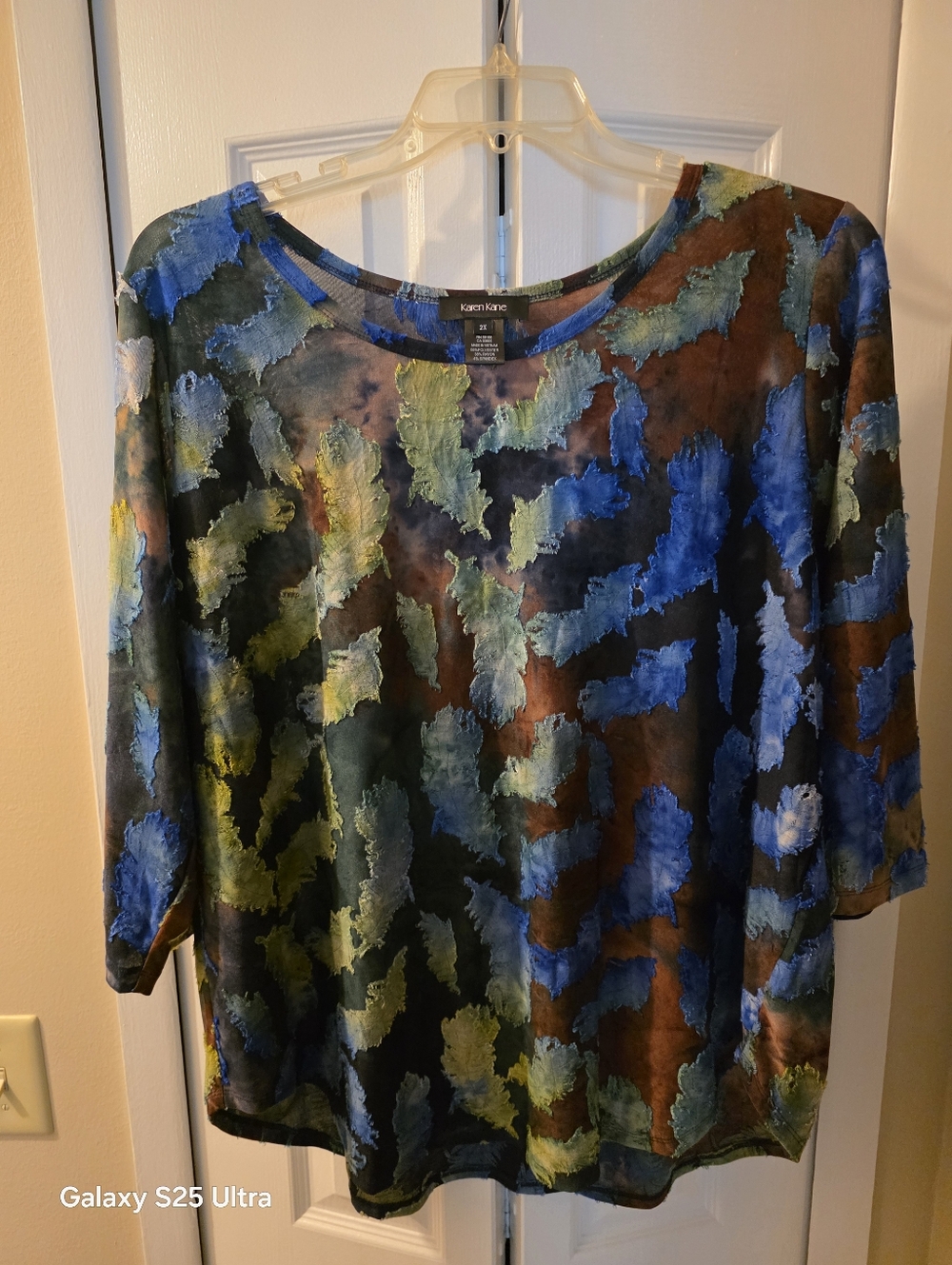 Karen Kane Multicolor Abstract Brushstroke Tunic - Blue, Green, Brown, Cream